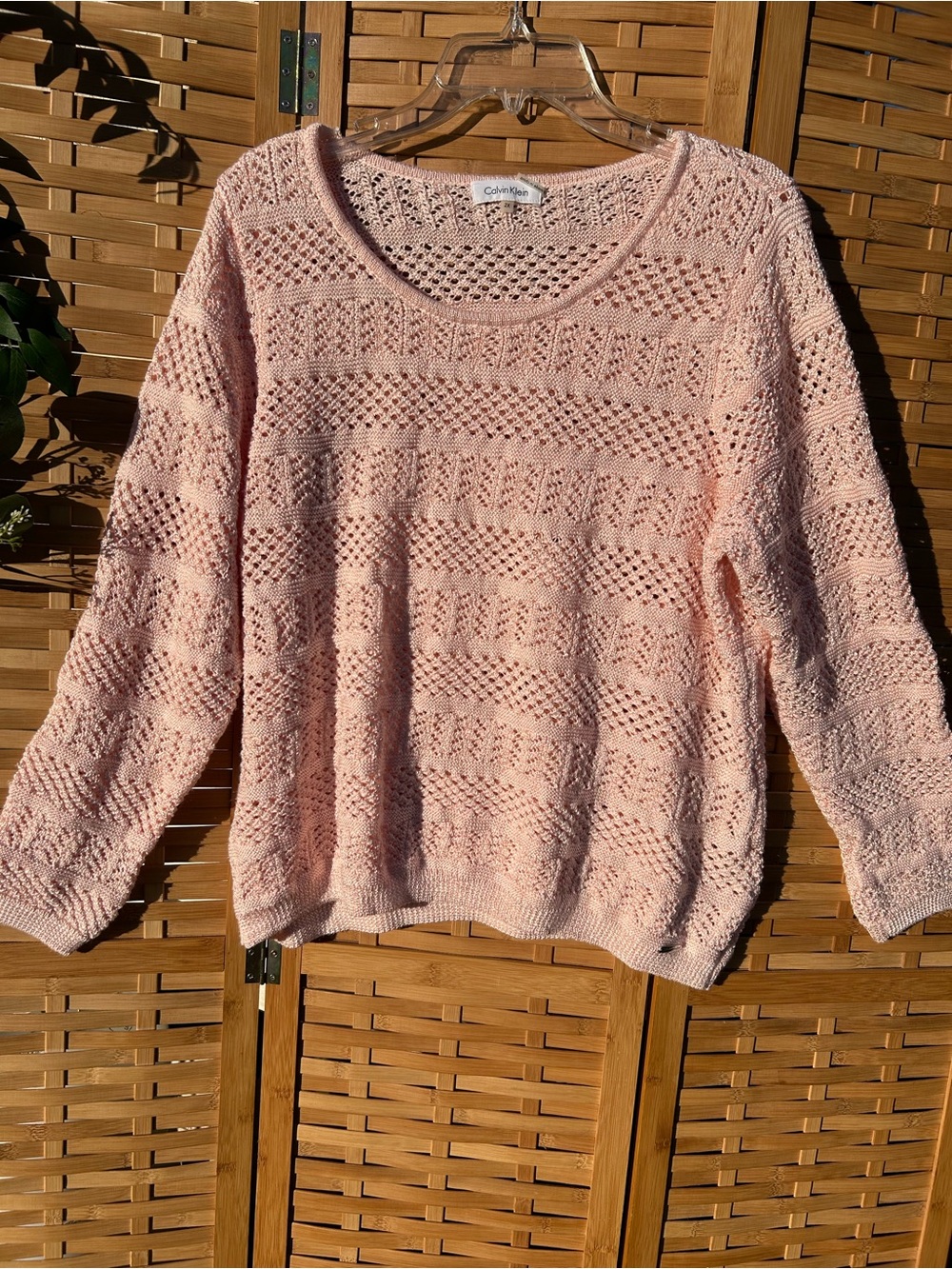Calvin Klein Peach Open-Knit Scoop Neck Sweater